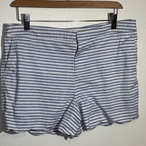 Kenar blue and white striped women's chino shorts with scallop hem